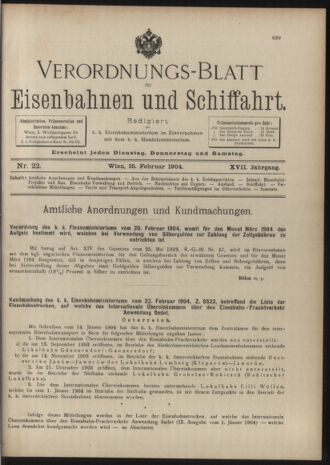 Verordnungs-Blatt für Eisenbahnen und Schiffahrt: Veröffentlichungen in Tarif- und Transport-Angelegenheiten 19040225 Seite: 1