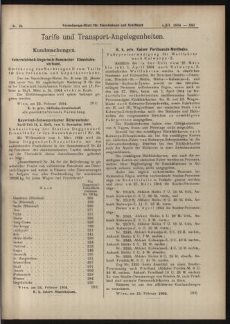 Verordnungs-Blatt für Eisenbahnen und Schiffahrt: Veröffentlichungen in Tarif- und Transport-Angelegenheiten 19040301 Seite: 9