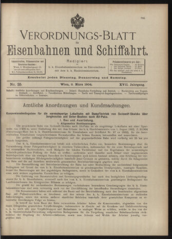 Verordnungs-Blatt für Eisenbahnen und Schiffahrt: Veröffentlichungen in Tarif- und Transport-Angelegenheiten 19040303 Seite: 1