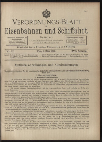 Verordnungs-Blatt für Eisenbahnen und Schiffahrt: Veröffentlichungen in Tarif- und Transport-Angelegenheiten 19040308 Seite: 1