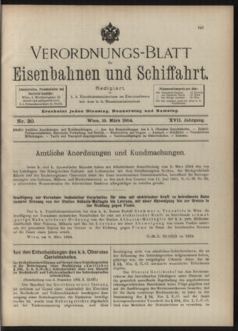 Verordnungs-Blatt für Eisenbahnen und Schiffahrt: Veröffentlichungen in Tarif- und Transport-Angelegenheiten 19040315 Seite: 1