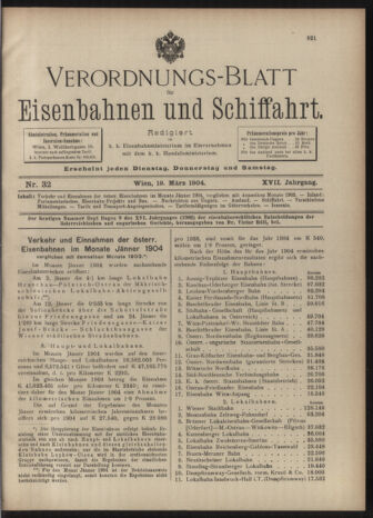 Verordnungs-Blatt für Eisenbahnen und Schiffahrt: Veröffentlichungen in Tarif- und Transport-Angelegenheiten 19040319 Seite: 1