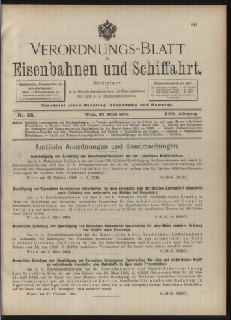 Verordnungs-Blatt für Eisenbahnen und Schiffahrt: Veröffentlichungen in Tarif- und Transport-Angelegenheiten 19040322 Seite: 1