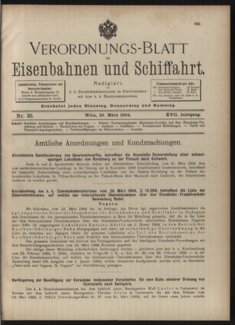 Verordnungs-Blatt für Eisenbahnen und Schiffahrt: Veröffentlichungen in Tarif- und Transport-Angelegenheiten 19040329 Seite: 1