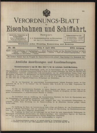 Verordnungs-Blatt für Eisenbahnen und Schiffahrt: Veröffentlichungen in Tarif- und Transport-Angelegenheiten 19040409 Seite: 1