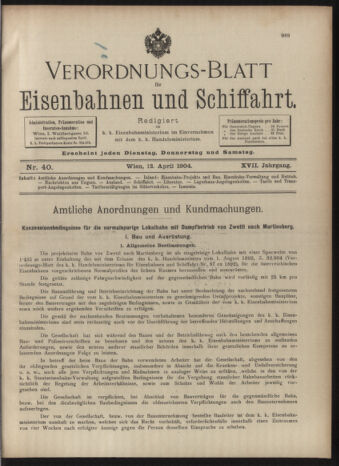 Verordnungs-Blatt für Eisenbahnen und Schiffahrt: Veröffentlichungen in Tarif- und Transport-Angelegenheiten 19040412 Seite: 1