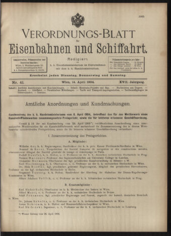 Verordnungs-Blatt für Eisenbahnen und Schiffahrt: Veröffentlichungen in Tarif- und Transport-Angelegenheiten 19040414 Seite: 1