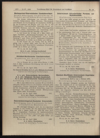 Verordnungs-Blatt für Eisenbahnen und Schiffahrt: Veröffentlichungen in Tarif- und Transport-Angelegenheiten 19040421 Seite: 22