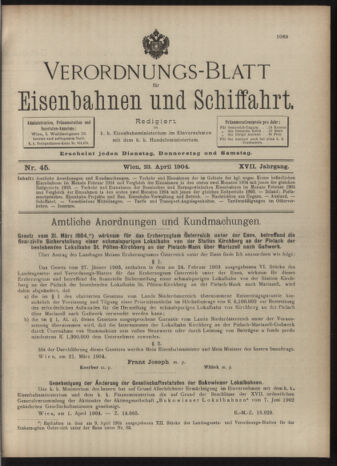 Verordnungs-Blatt für Eisenbahnen und Schiffahrt: Veröffentlichungen in Tarif- und Transport-Angelegenheiten 19040423 Seite: 1