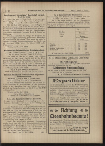 Verordnungs-Blatt für Eisenbahnen und Schiffahrt: Veröffentlichungen in Tarif- und Transport-Angelegenheiten 19040430 Seite: 11