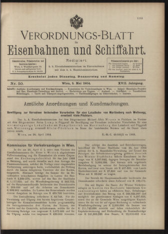 Verordnungs-Blatt für Eisenbahnen und Schiffahrt: Veröffentlichungen in Tarif- und Transport-Angelegenheiten 19040505 Seite: 1