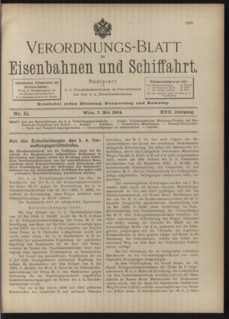 Verordnungs-Blatt für Eisenbahnen und Schiffahrt: Veröffentlichungen in Tarif- und Transport-Angelegenheiten 19040507 Seite: 1