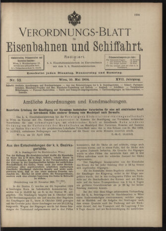 Verordnungs-Blatt für Eisenbahnen und Schiffahrt: Veröffentlichungen in Tarif- und Transport-Angelegenheiten 19040510 Seite: 1