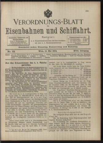 Verordnungs-Blatt für Eisenbahnen und Schiffahrt: Veröffentlichungen in Tarif- und Transport-Angelegenheiten 19040512 Seite: 1