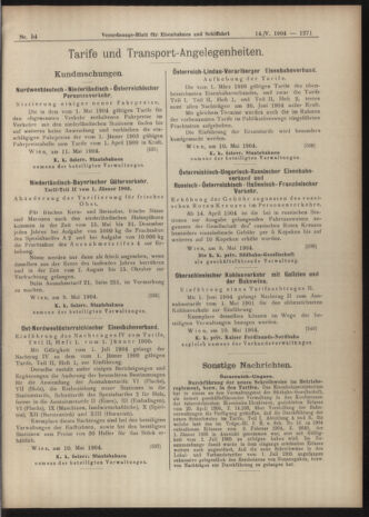 Verordnungs-Blatt für Eisenbahnen und Schiffahrt: Veröffentlichungen in Tarif- und Transport-Angelegenheiten 19040514 Seite: 19