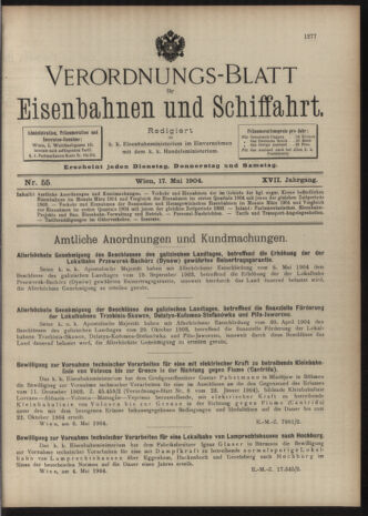 Verordnungs-Blatt für Eisenbahnen und Schiffahrt: Veröffentlichungen in Tarif- und Transport-Angelegenheiten 19040517 Seite: 1