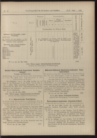 Verordnungs-Blatt für Eisenbahnen und Schiffahrt: Veröffentlichungen in Tarif- und Transport-Angelegenheiten 19040521 Seite: 11