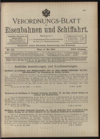 Verordnungs-Blatt für Eisenbahnen und Schiffahrt: Veröffentlichungen in Tarif- und Transport-Angelegenheiten 19040531 Seite: 1