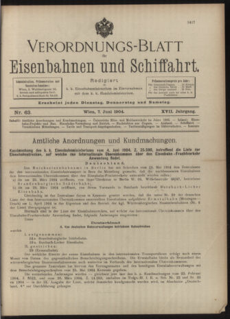 Verordnungs-Blatt für Eisenbahnen und Schiffahrt: Veröffentlichungen in Tarif- und Transport-Angelegenheiten