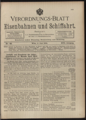 Verordnungs-Blatt für Eisenbahnen und Schiffahrt: Veröffentlichungen in Tarif- und Transport-Angelegenheiten 19040611 Seite: 1