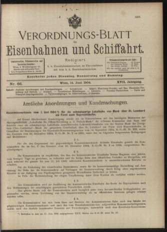 Verordnungs-Blatt für Eisenbahnen und Schiffahrt: Veröffentlichungen in Tarif- und Transport-Angelegenheiten 19040614 Seite: 1