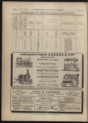 Verordnungs-Blatt für Eisenbahnen und Schiffahrt: Veröffentlichungen in Tarif- und Transport-Angelegenheiten 19040614 Seite: 20