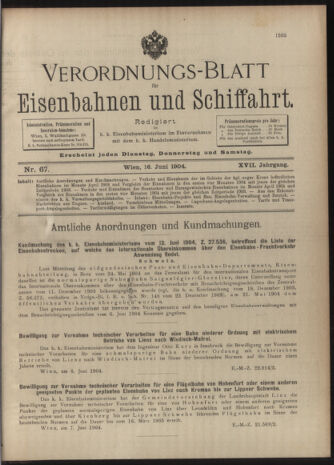 Verordnungs-Blatt für Eisenbahnen und Schiffahrt: Veröffentlichungen in Tarif- und Transport-Angelegenheiten 19040616 Seite: 1