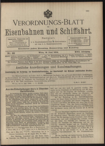 Verordnungs-Blatt für Eisenbahnen und Schiffahrt: Veröffentlichungen in Tarif- und Transport-Angelegenheiten 19040618 Seite: 1