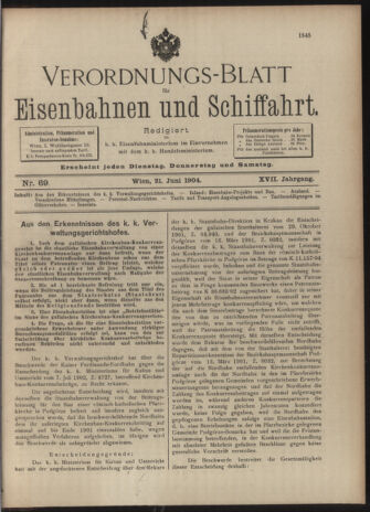 Verordnungs-Blatt für Eisenbahnen und Schiffahrt: Veröffentlichungen in Tarif- und Transport-Angelegenheiten 19040621 Seite: 1