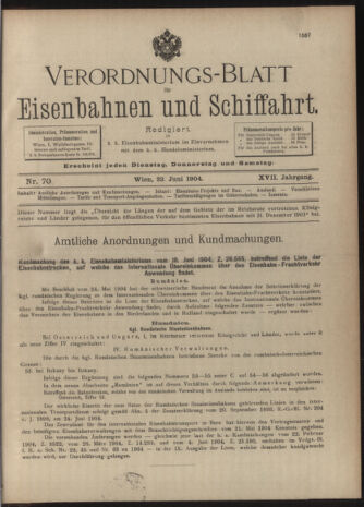 Verordnungs-Blatt für Eisenbahnen und Schiffahrt: Veröffentlichungen in Tarif- und Transport-Angelegenheiten 19040623 Seite: 1