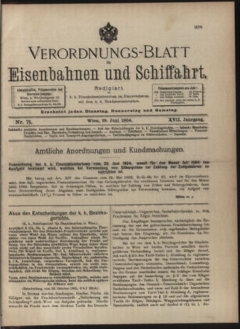 Verordnungs-Blatt für Eisenbahnen und Schiffahrt: Veröffentlichungen in Tarif- und Transport-Angelegenheiten 19040625 Seite: 1