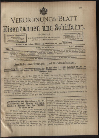 Verordnungs-Blatt für Eisenbahnen und Schiffahrt: Veröffentlichungen in Tarif- und Transport-Angelegenheiten 19040628 Seite: 1