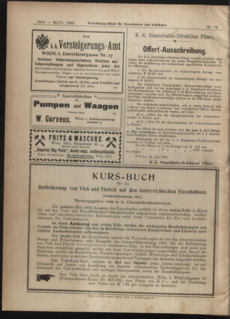 Verordnungs-Blatt für Eisenbahnen und Schiffahrt: Veröffentlichungen in Tarif- und Transport-Angelegenheiten 19040628 Seite: 16