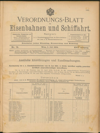 Verordnungs-Blatt für Eisenbahnen und Schiffahrt: Veröffentlichungen in Tarif- und Transport-Angelegenheiten 19040702 Seite: 1