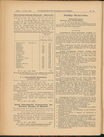 Verordnungs-Blatt für Eisenbahnen und Schiffahrt: Veröffentlichungen in Tarif- und Transport-Angelegenheiten 19040705 Seite: 8