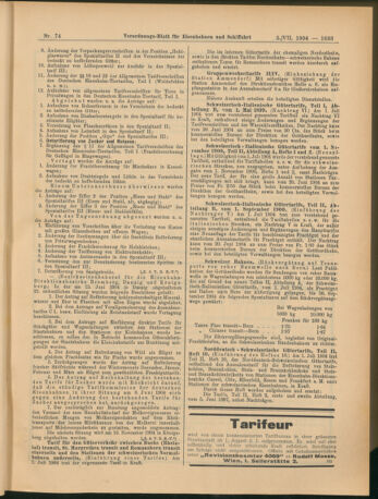 Verordnungs-Blatt für Eisenbahnen und Schiffahrt: Veröffentlichungen in Tarif- und Transport-Angelegenheiten 19040705 Seite: 9