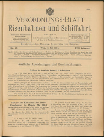 Verordnungs-Blatt für Eisenbahnen und Schiffahrt: Veröffentlichungen in Tarif- und Transport-Angelegenheiten 19040712 Seite: 1