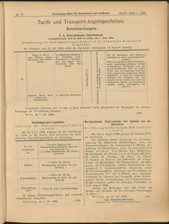 Verordnungs-Blatt für Eisenbahnen und Schiffahrt: Veröffentlichungen in Tarif- und Transport-Angelegenheiten 19040712 Seite: 19