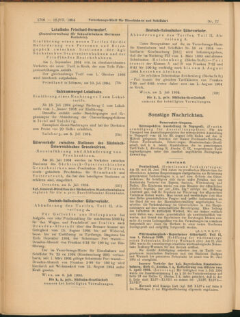 Verordnungs-Blatt für Eisenbahnen und Schiffahrt: Veröffentlichungen in Tarif- und Transport-Angelegenheiten 19040712 Seite: 20