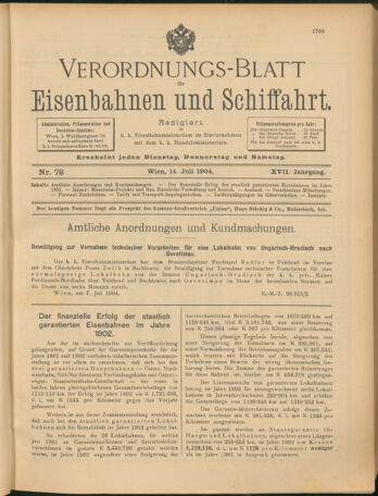 Verordnungs-Blatt für Eisenbahnen und Schiffahrt: Veröffentlichungen in Tarif- und Transport-Angelegenheiten 19040714 Seite: 1