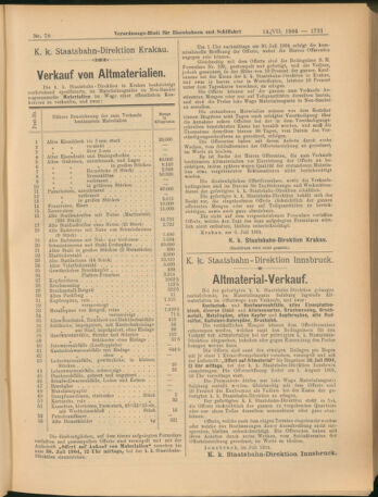 Verordnungs-Blatt für Eisenbahnen und Schiffahrt: Veröffentlichungen in Tarif- und Transport-Angelegenheiten 19040714 Seite: 13