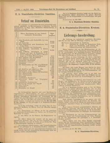 Verordnungs-Blatt für Eisenbahnen und Schiffahrt: Veröffentlichungen in Tarif- und Transport-Angelegenheiten 19040714 Seite: 14