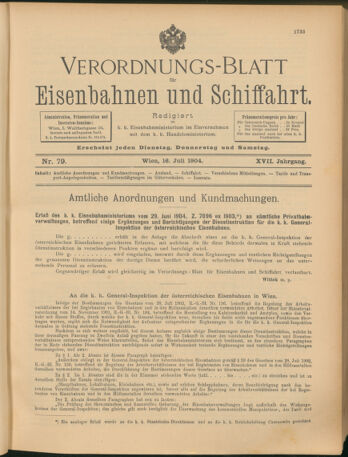 Verordnungs-Blatt für Eisenbahnen und Schiffahrt: Veröffentlichungen in Tarif- und Transport-Angelegenheiten 19040716 Seite: 1