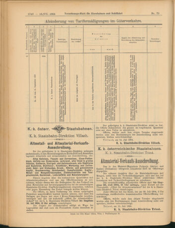 Verordnungs-Blatt für Eisenbahnen und Schiffahrt: Veröffentlichungen in Tarif- und Transport-Angelegenheiten 19040716 Seite: 16