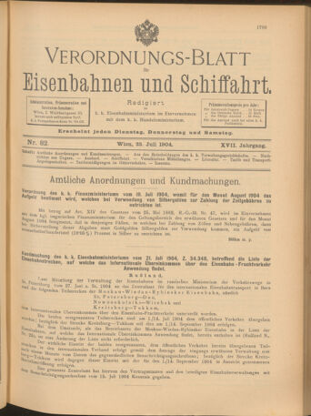 Verordnungs-Blatt für Eisenbahnen und Schiffahrt: Veröffentlichungen in Tarif- und Transport-Angelegenheiten 19040723 Seite: 1