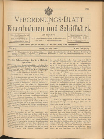 Verordnungs-Blatt für Eisenbahnen und Schiffahrt: Veröffentlichungen in Tarif- und Transport-Angelegenheiten 19040728 Seite: 1