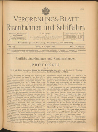 Verordnungs-Blatt für Eisenbahnen und Schiffahrt: Veröffentlichungen in Tarif- und Transport-Angelegenheiten 19040806 Seite: 1