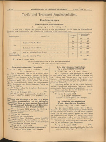 Verordnungs-Blatt für Eisenbahnen und Schiffahrt: Veröffentlichungen in Tarif- und Transport-Angelegenheiten 19040809 Seite: 11