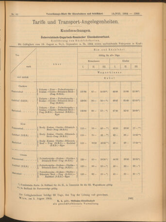 Verordnungs-Blatt für Eisenbahnen und Schiffahrt: Veröffentlichungen in Tarif- und Transport-Angelegenheiten 19040813 Seite: 19