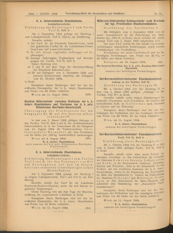 Verordnungs-Blatt für Eisenbahnen und Schiffahrt: Veröffentlichungen in Tarif- und Transport-Angelegenheiten 19040813 Seite: 20